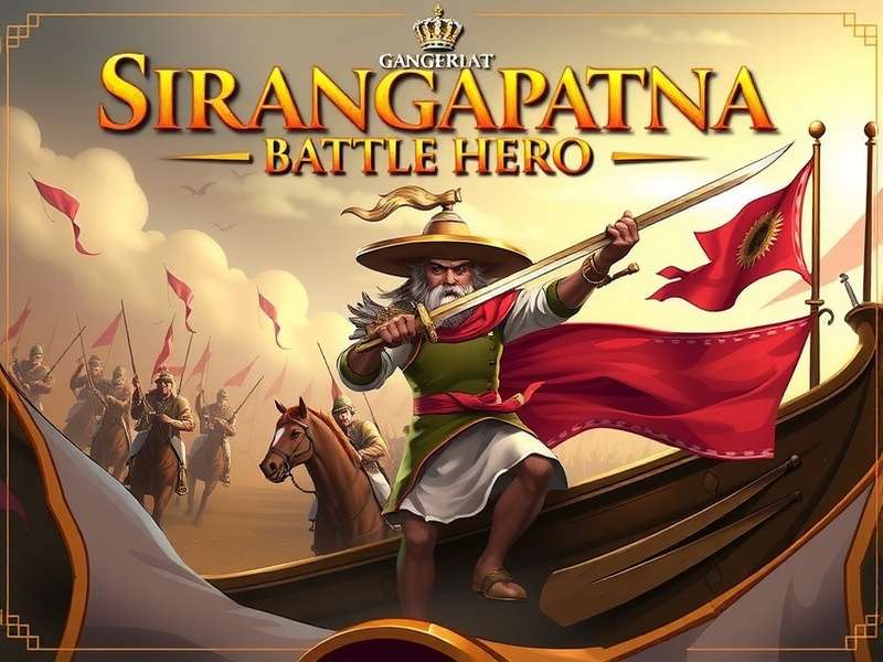 Srirangapatna Battle Hero game banner showing Tipu Sultan leading his army